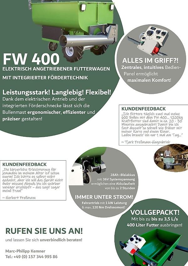Elektrisch angetriebener Futterwagen mit Förderschnecke Rinder 400L