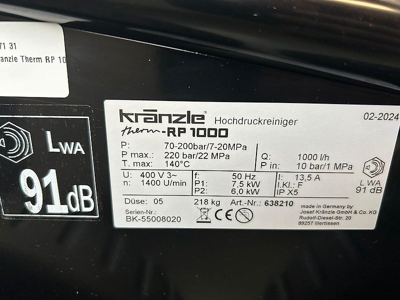 Kränzle Therm 1000 RP hogedrukreiniger