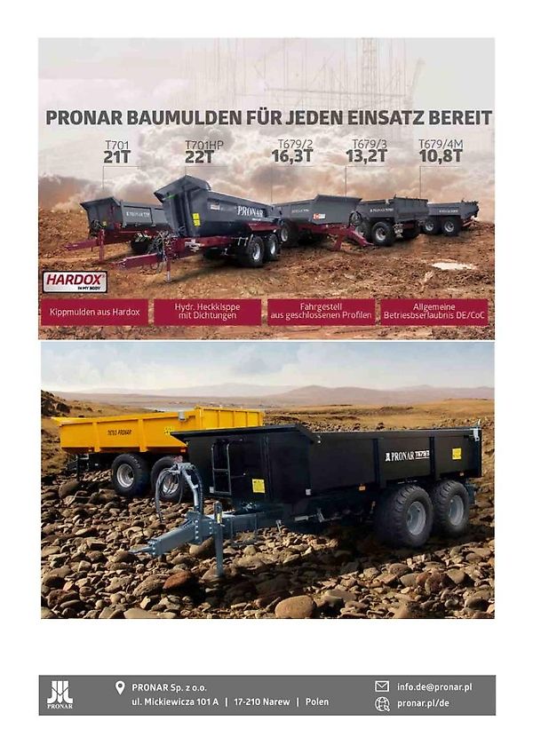 Pronar Bau- Muldenkipper, NEU, 10,5 - 22 to, Tandem